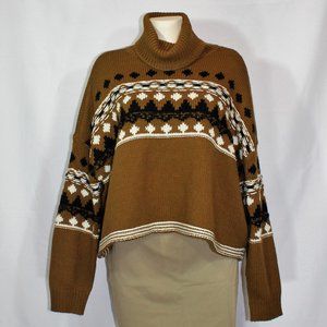 Oak and Ivy knit sweater brown with geometric pattern oversize turtleneck Medium